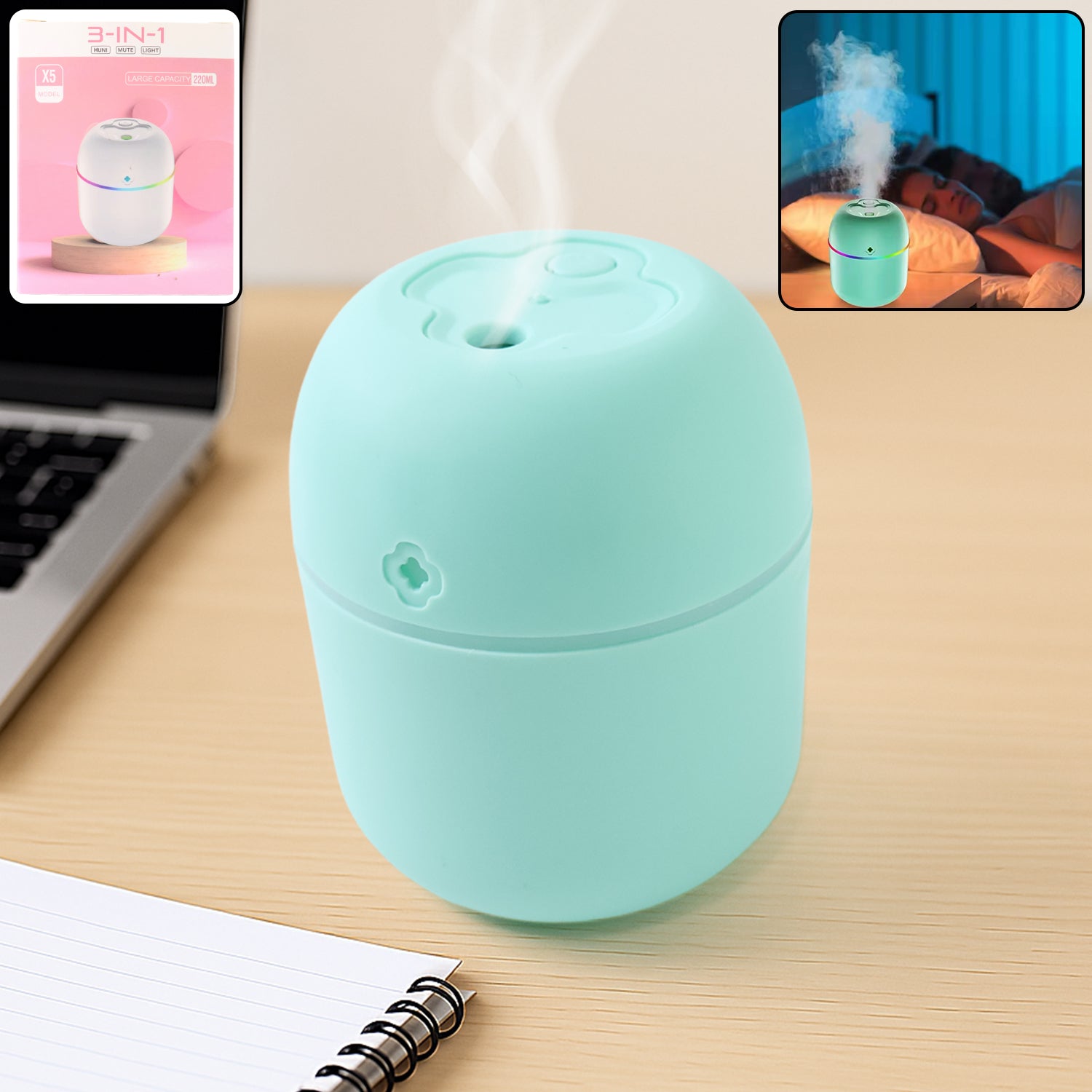 Portable Mini USB Humidifier with Light, Cool Mist & Essential Oil Diffuser (250ML) Portable Mini USB Humidifier with Light, Cool Mist & Essential Oil Diffuser (250ML)